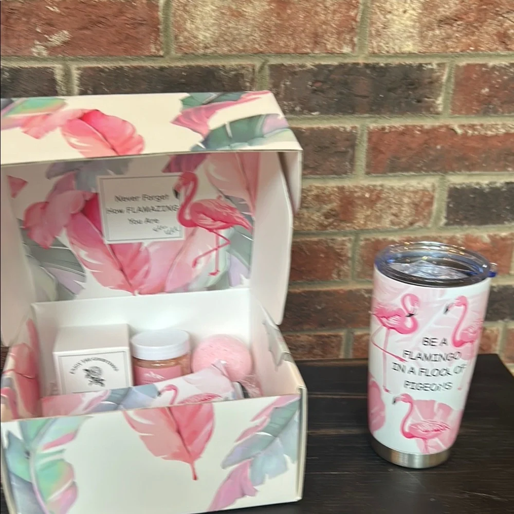 Flamingo Tumbler and Relaxation Set, spa day.